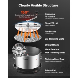 Manuaalinen lehti- ja nupputrimmeri 300 mm kulhomalli ruostumatonta terästä läpinäkyvällä PET-kannella
