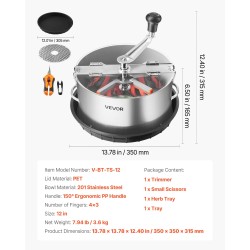 Manuaalinen lehti- ja nupputrimmeri 300 mm kulhomalli ruostumatonta terästä läpinäkyvällä PET-kannella