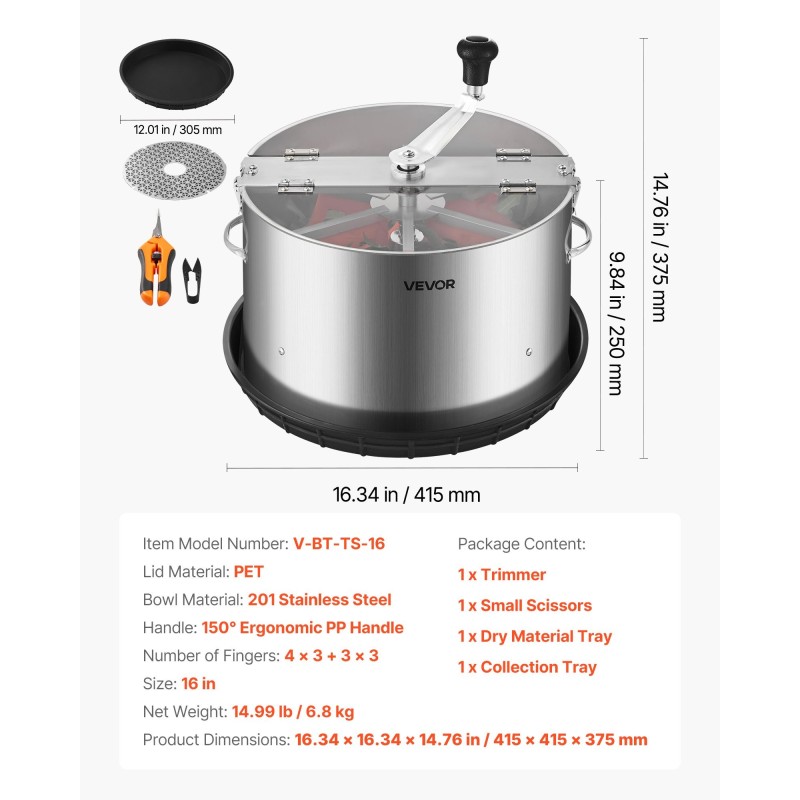 Manuaalinen nupputrimmeri 16-tuumainen 201-ruostumattomasta teräksestä PET-kannella silikonisormilla