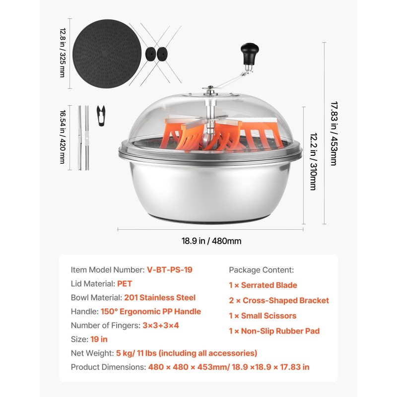 Manuaalinen kulhosilppuri ruostumaton teräskulho läpinäkyvä muovikansi lehdille nupuille kukille