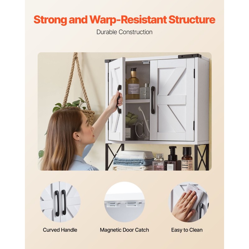 Seinään kiinnitettävä kylpyhuonekaappi lastulevy-MDF 660×495×180 mm valkoinen 2 ovea avohylly