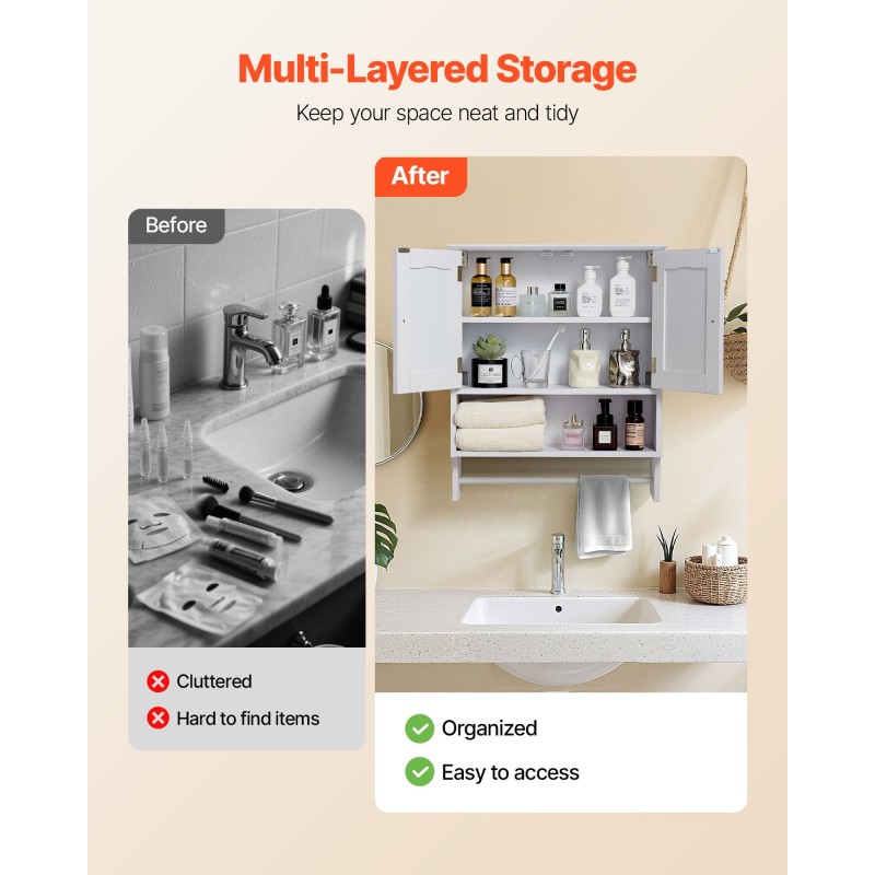 Seinäkaappi lastulevy ja MDF 590x200x700 mm säädettävä hylly pyyhetangolla