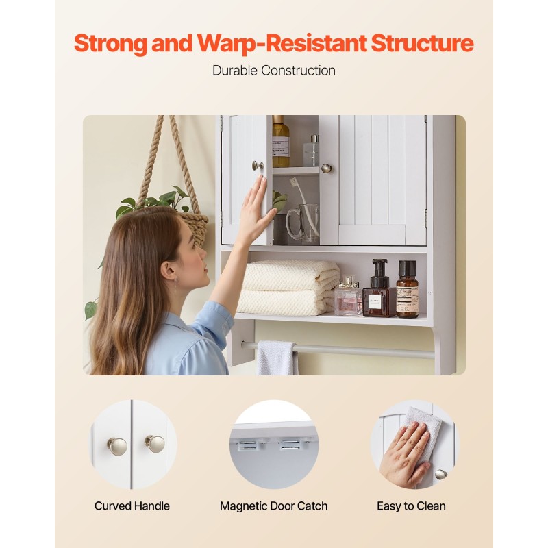 Seinäkaappi lastulevy ja MDF 590x200x700 mm säädettävä hylly pyyhetangolla