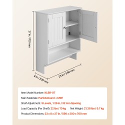Seinäkaappi lastulevy ja MDF 590x200x700 mm säädettävä hylly pyyhetangolla