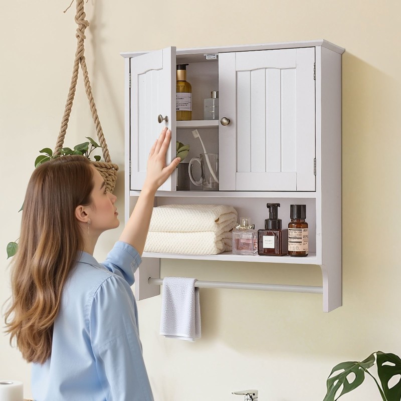 Seinäkaappi lastulevy ja MDF 590x200x700 mm säädettävä hylly pyyhetangolla