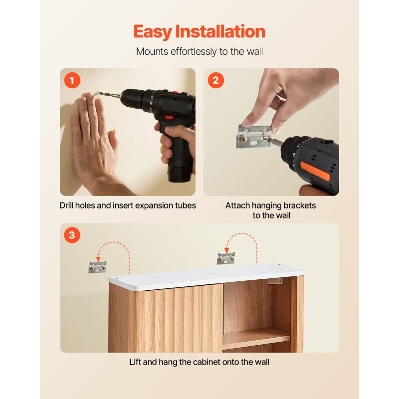 Seinäkaappi lastulevy MDF kolmitasoinen hylly avohylly ja suljettu kaappi kylpyhuoneeseen