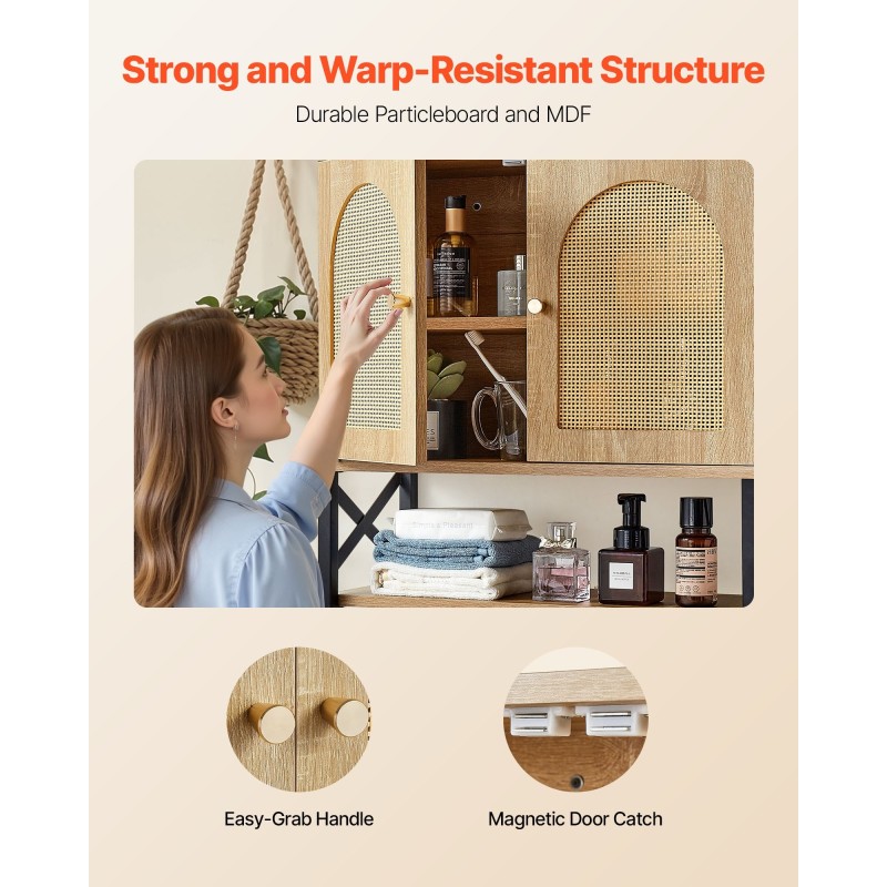 Kylpyhuoneen seinäkaappi lastulevy ja MDF-levy 600x249x600 mm 2-ovinen säädettävä 3-tasoinen hylly