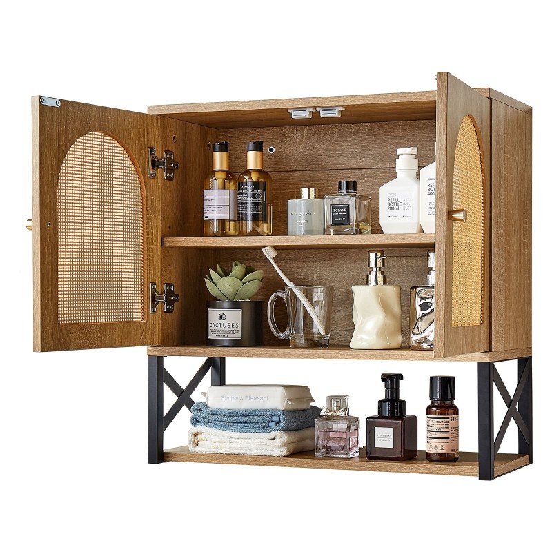 Kylpyhuoneen seinäkaappi lastulevy ja MDF-levy 600x249x600 mm 2-ovinen säädettävä 3-tasoinen hylly