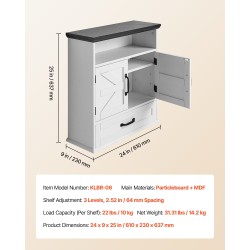 Kylpyhuoneen seinäkaappi lastulevy ja MDF 610×230×637 mm 2 ovea laatikko