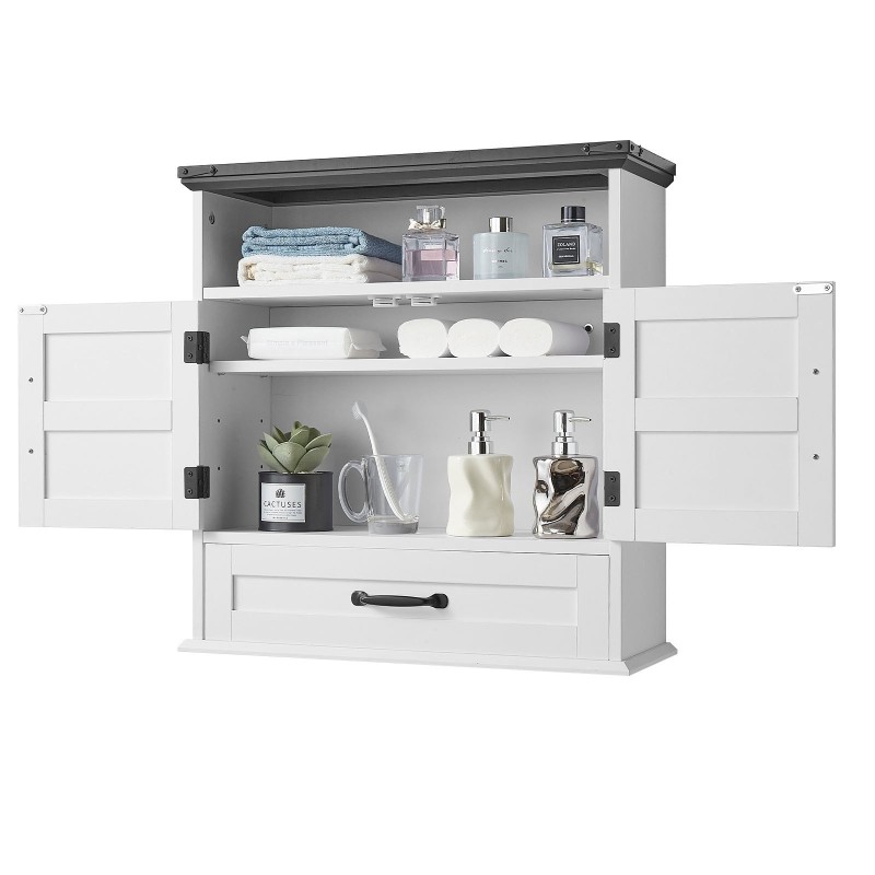 Kylpyhuoneen seinäkaappi lastulevy ja MDF 610×230×637 mm 2 ovea laatikko