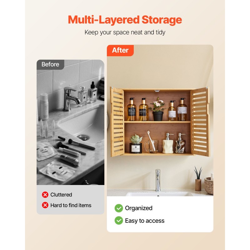Seinäkaappi kahdella ovella ja säädettävällä kolmitasoisella hyllyllä kylpyhuoneeseen