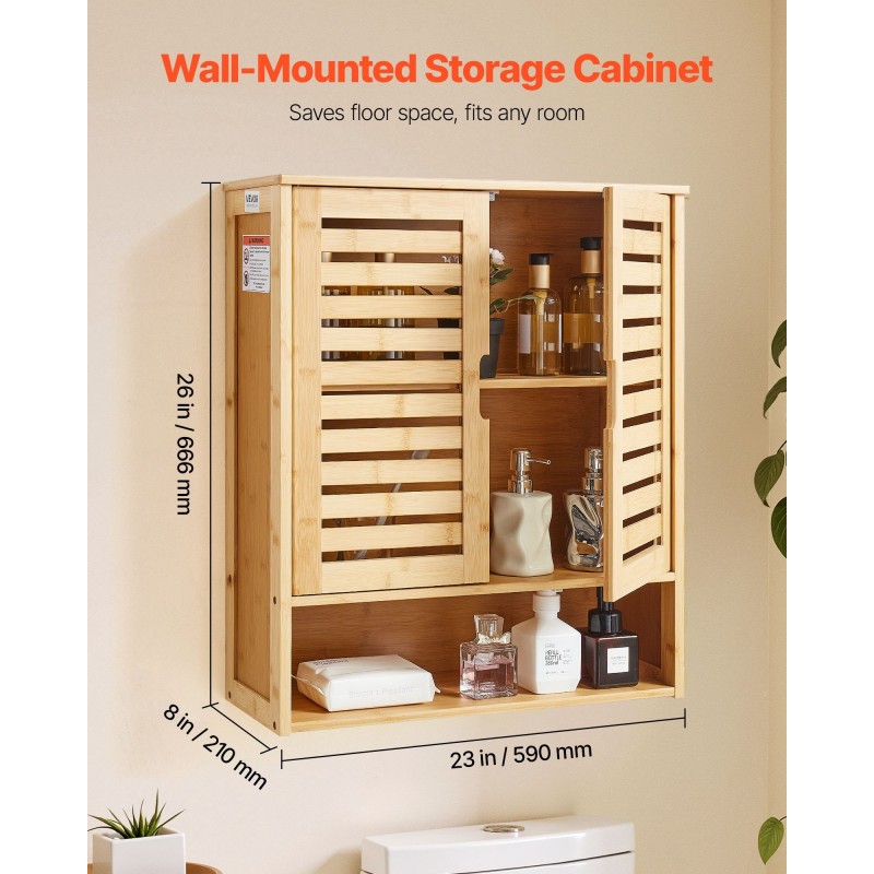 Seinäkaappi seinälle asennettava 2-ovinen säädettävä 3-tasoinen avohylly 590x210x666 mm