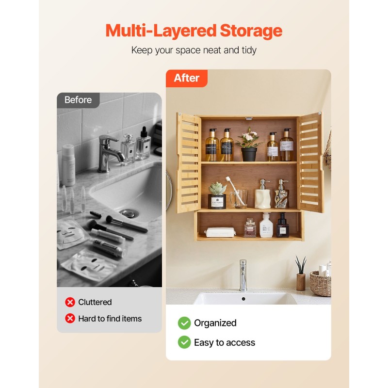 Seinäkaappi seinälle asennettava 2-ovinen säädettävä 3-tasoinen avohylly 590x210x666 mm