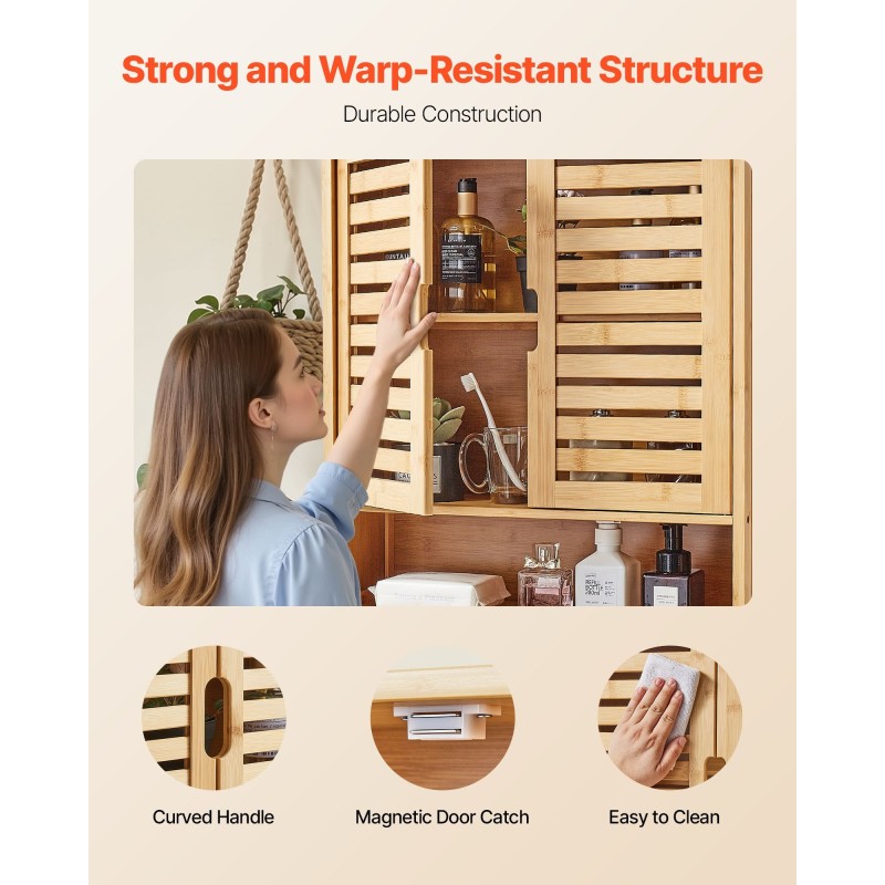 Seinäkaappi seinälle asennettava 2-ovinen säädettävä 3-tasoinen avohylly 590x210x666 mm