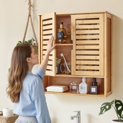 Seinäkaappi seinälle asennettava 2-ovinen säädettävä 3-tasoinen avohylly 590x210x666 mm