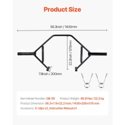 Kuusikulmainen avorunkoinen terästanko karhennetuin kahvoin 360 kg kestävä