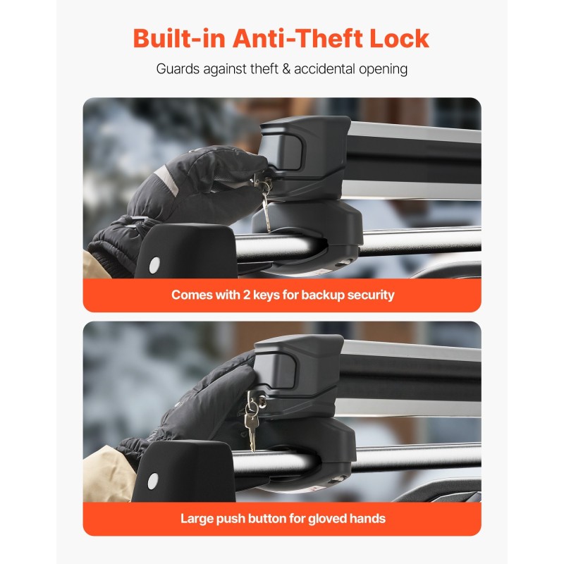 Katolle asennettava suksi- ja lumilautateline alumiiniseos kuusi paria lukittava sopii poikittaiskiskoihin