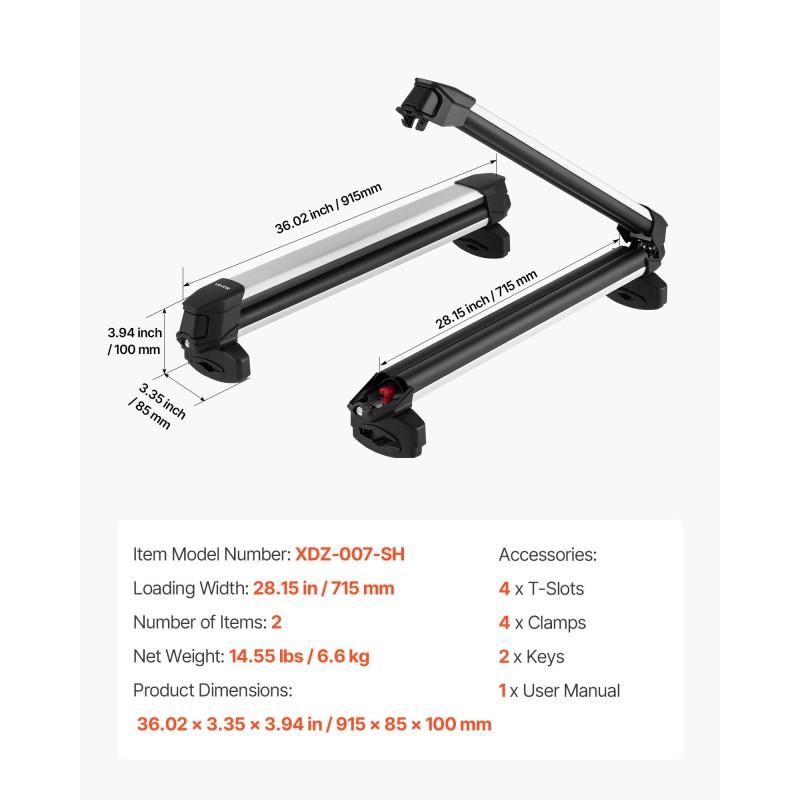 Katolle asennettava suksi- ja lumilautateline alumiiniseos kuusi paria lukittava sopii poikittaiskiskoihin