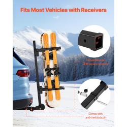 Vetokoukkuun kiinnitettävä suksi- ja lumilautateline 50 mm vastaanottimelle tilaa 6 paria lukittava