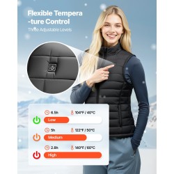 Naisten lämmitettävä liivi koko S kahdeksan lämmitysaluetta kolme lämpötilatasoa ladattava akkupaketti