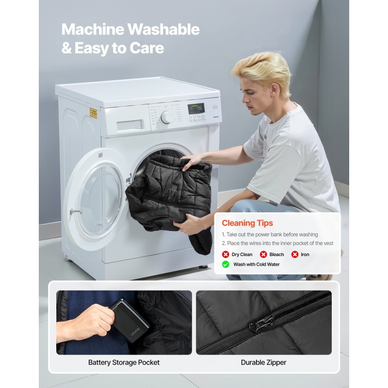 Sähkölämmitettävä miesten liivi koko L ulkoiluun 8 lämmitysvyöhykettä konepestävä