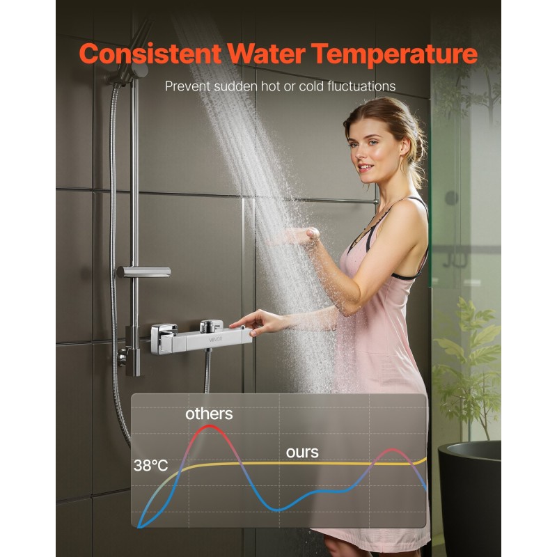 Termostaattinen suihkuhana messinkirunko kromattu pinta kaksinuppinen säätö 38 asteen turvalukitus