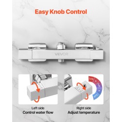 Termostaattinen suihkuhana messinkirunko kromattu pinta kaksinuppinen säätö 38 asteen turvalukitus