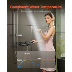 Termostaattinen suihkuventtiili messinkirunko mattamusta turvalukitus kaksi säätönuppia