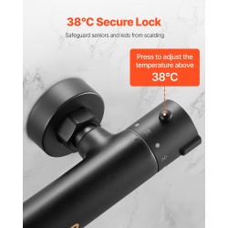 Termostaattinen suihkuventtiili messinkirunko mattamusta turvalukitus kaksi säätönuppia