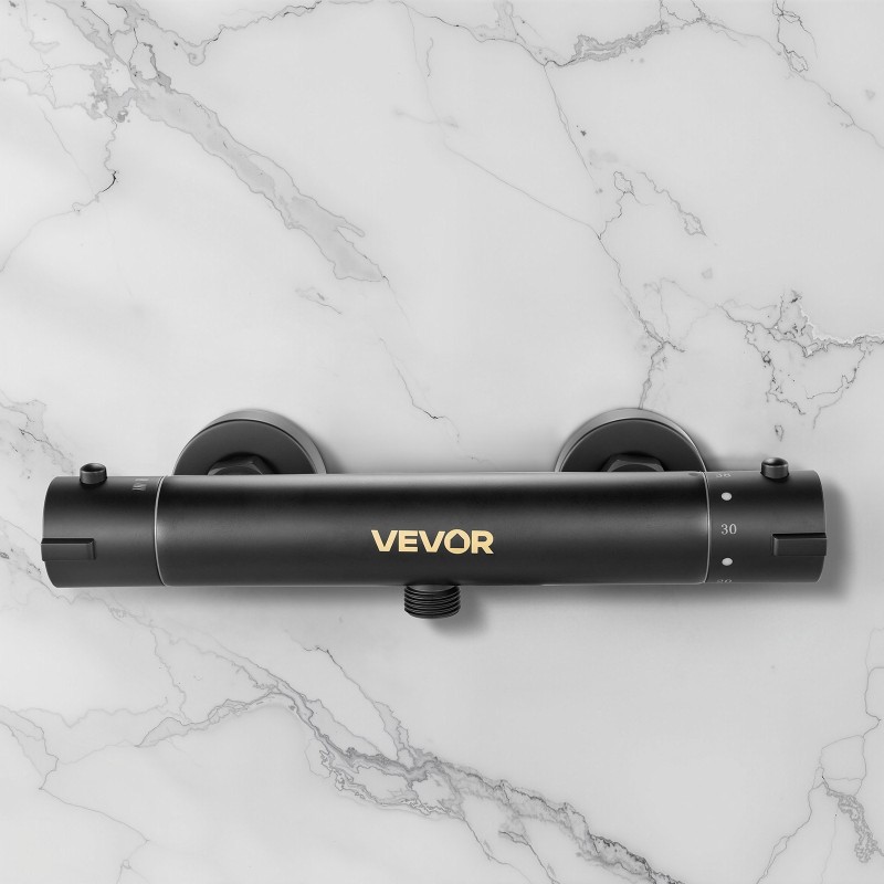 Termostaattinen suihkuventtiili messinkirunko mattamusta turvalukitus kaksi säätönuppia