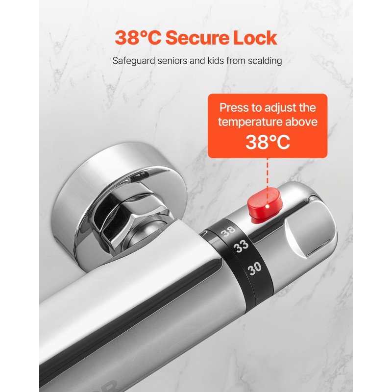 Termostaattinen suihkusekoitin messinkirunko kromipinnoitettu 38 asteen turvalukitus kaksi nuppia