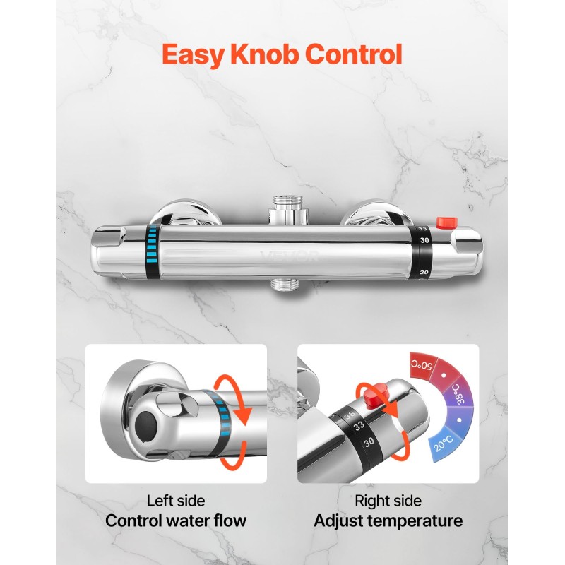 Termostaattinen suihkusekoitin messinkirunko kromipinnoitettu 38 asteen turvalukitus kaksi nuppia