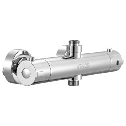 Termostaattinen suihkuhana messinkirunko kromattu kolmekymmentäkahdeksan asteen turvalukolla G1 2 ja G3 4 liitännöillä