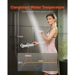 Termostaattinen suihkuhana messinkirunko kromattu kolmekymmentäkahdeksan asteen turvalukolla G1/2 ja G3/4 liitännöillä