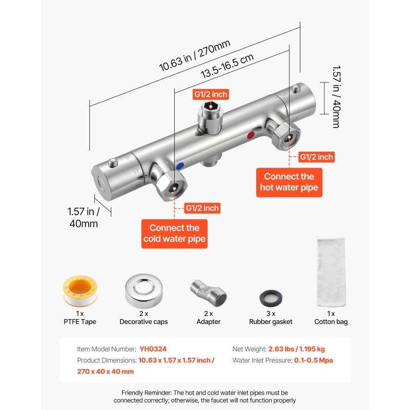 Termostaattinen suihkuhana messinkirunko kromattu kolmekymmentäkahdeksan asteen turvalukolla G1/2 ja G3/4 liitännöillä