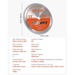 Pyörösahanterä 305 mm 80 hammasta 65Mn-teräs puun sahaukseen