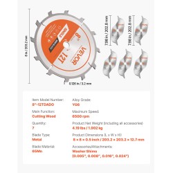 Dado-teräsarja 203 mm 65Mn 7 osaa puulevyille pöytäsahoihin