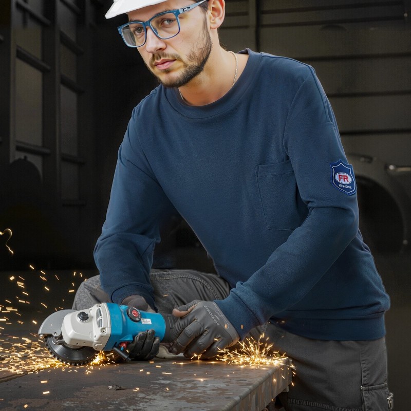 Pitkähihainen palosuojattu T-paita täysin puuvillainen 2XL tummansininen ammattikäyttöön