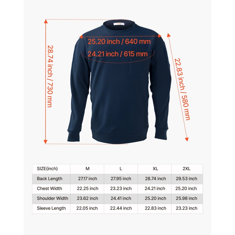 Pitkähihainen palosuojattu t-paita täysin puuvillainen rintataskulla miesten tummansininen