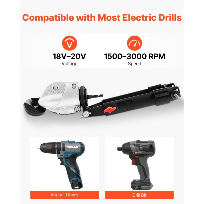 Porakoneeseen sopiva pelti- ja levyleikkuri 360-asteen kääntyvällä teräspäällä ruostumattomalle ja sinkitylle teräkselle