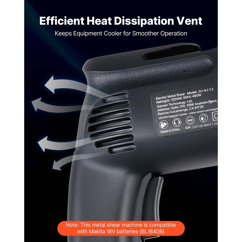 Sähköinen pelti- ja levyleikkuri 4,0 ampeerin moottorilla 360 asteen kääntyvällä leikkuupäällä