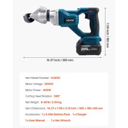 Akkukäyttöinen metallileikkuri 20 V 400 W 360 asteen karkaistut terät