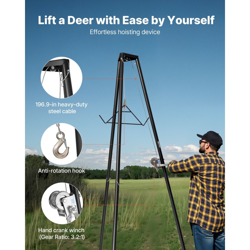 Kolmijalkainen riistanostin Q235-hiiliteräs 226,8 kg kantavuus käsivinssillä