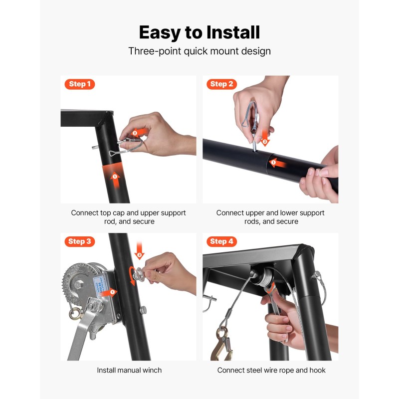 Kolmijalkainen riistanostin Q235-hiiliteräs 226,8 kg kantavuus käsivinssillä