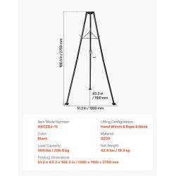 Kolmijalkainen riistanostin Q235-hiiliteräs 226,8 kg kantavuus käsivinssillä