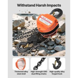 Käsikäyttöinen kaksitonninen ketjunostin kuuden metrin nostokorkeus galvanoitu ketju seosteräsrunko