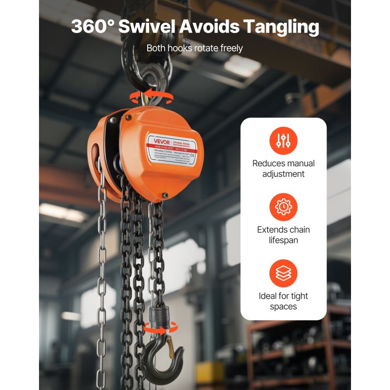 Käsikäyttöinen ketjunostin seosteräksinen 1 t 6 m G80-luokka oranssi