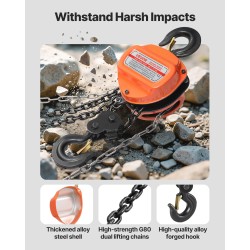 Käsikäyttöinen seosteräksinen ketjutalja kolmen tonnin kolmen metrin sinkitty ketju turvalukolliset koukut