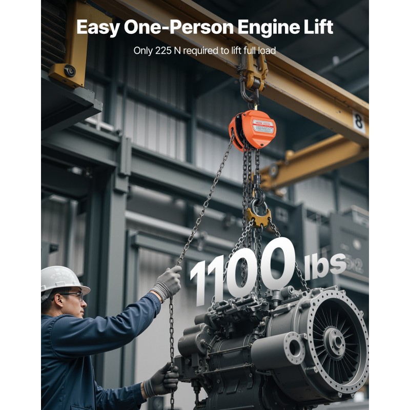 Käsikäyttöinen ketjunostin G80-luokan sinkitty ketju 0,5 t 3 m