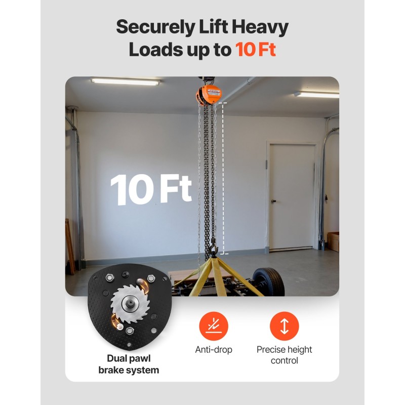 Käsikäyttöinen ketjunostin G80-luokan sinkitty ketju 0,5 t 3 m